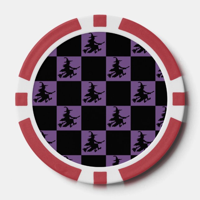 Flying Witch Black & Purple Checkered Poker Chips (Vorderseite)