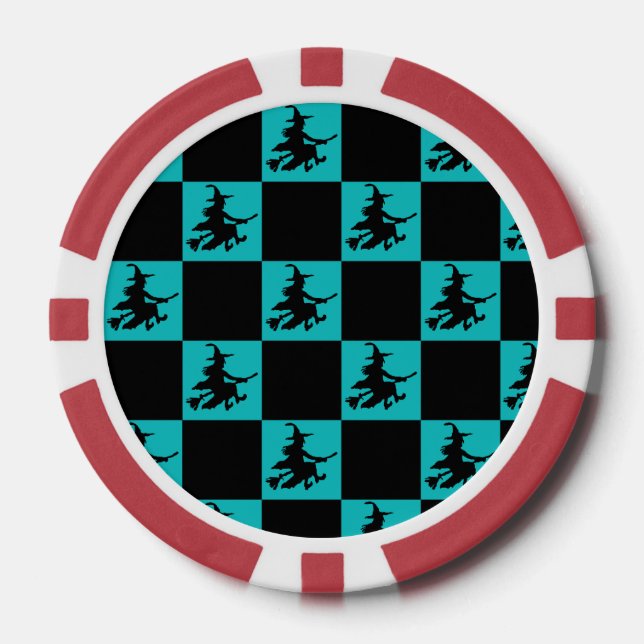 Flying Witch Black & Teal Checkered Poker Chips (Vorderseite)