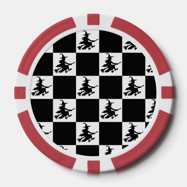 Flying Witch Black & White Checkered Pokerchips (Vorderseite)