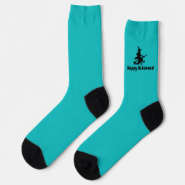 Flying Witch on Teal - Happy Halloween -  Socks Socken