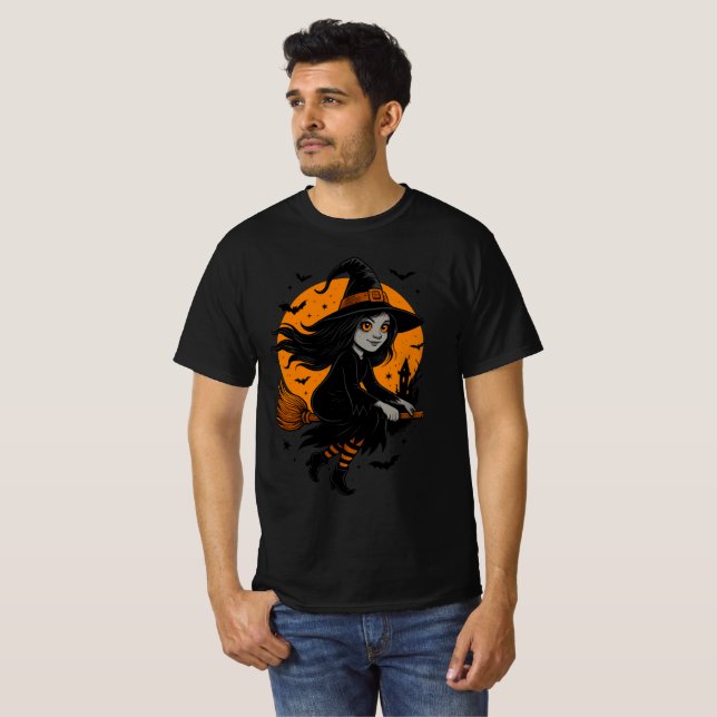 Flying Witch with Orange Moon Art T-Shirt (Vorne ganz)