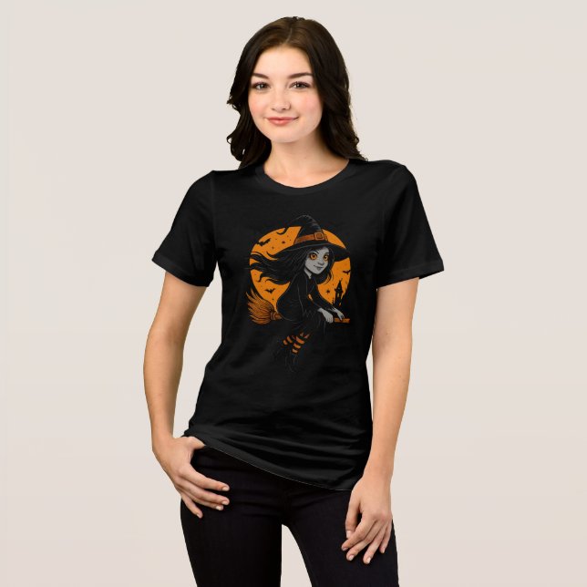 Flying Witch with Orange Moon Art Tri-Blend Shirt (Vorderseite voll)