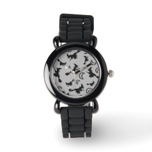 Flying witter zwischen Halbmond zu Halloween-Nacht Armbanduhr