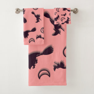 Flying witter zwischen Halbmond zu Halloween-Nacht Badhandtuch Set