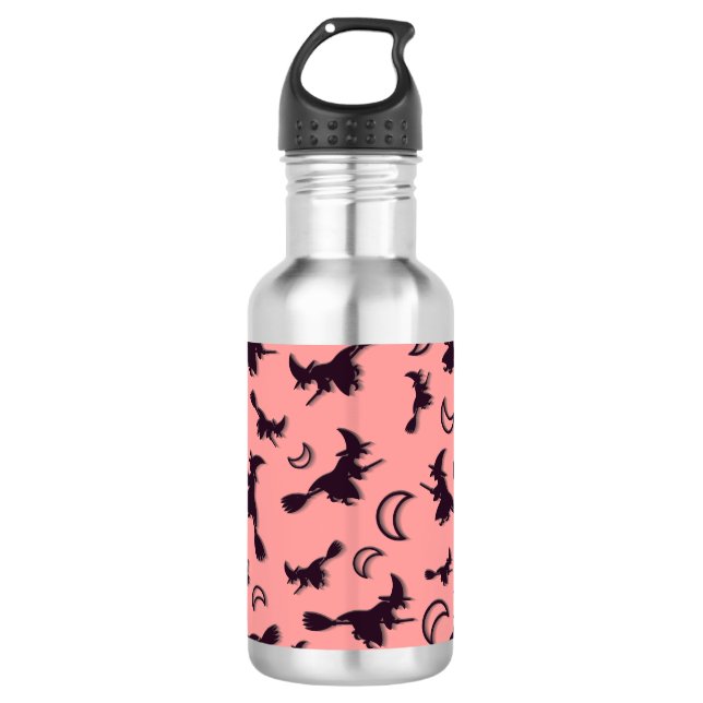 Flying witter zwischen Halbmond zu Halloween-Nacht Edelstahlflasche (Vorderseite)