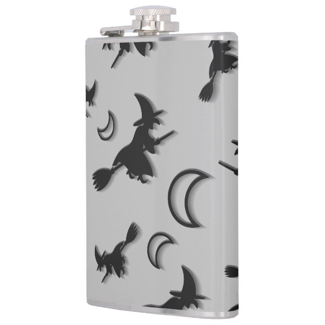 Flying witter zwischen Halbmond zu Halloween-Nacht Flachmann (Links)