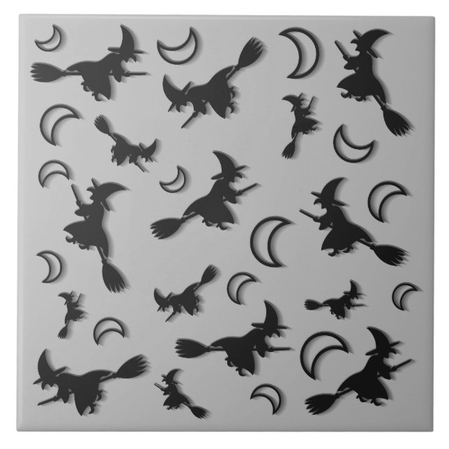 Flying witter zwischen Halbmond zu Halloween-Nacht Fliese (Vorderseite)