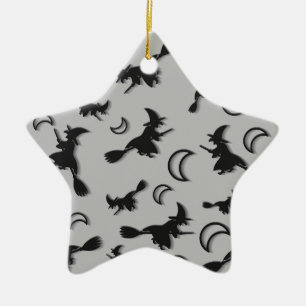 Flying witter zwischen Halbmond zu Halloween-Nacht Keramik Ornament