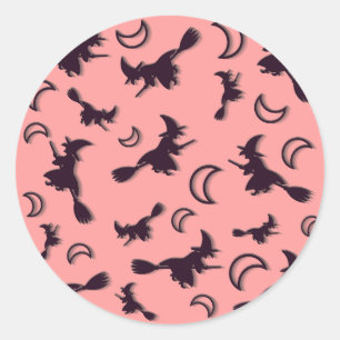 Flying witter zwischen Halbmond zu Halloween-Nacht Runder Aufkleber