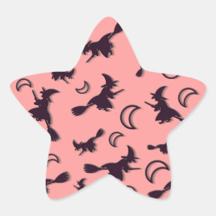 Flying witter zwischen Halbmond zu Halloween-Nacht Stern-Aufkleber