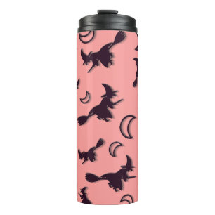 Flying witter zwischen Halbmond zu Halloween-Nacht Thermosbecher