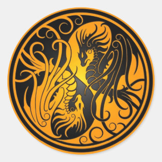 Flying Yin Yang Dragons - gelb und schwarz Runder Aufkleber