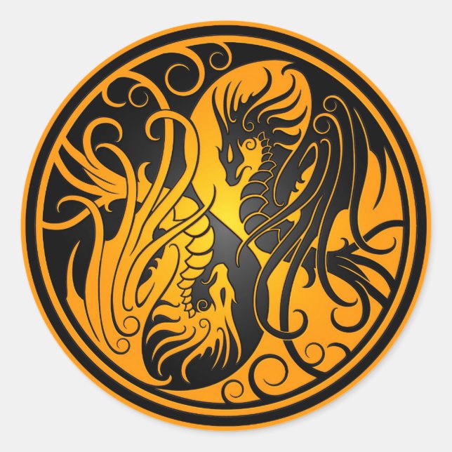 Flying Yin Yang Dragons - gelb und schwarz Runder Aufkleber (Vorderseite)