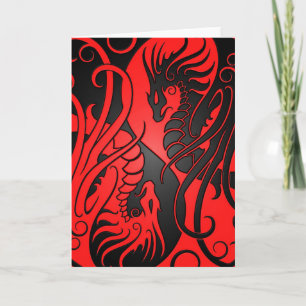 Flying Yin Yang Dragons - rot und schwarz Karte