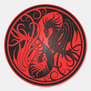 Flying Yin Yang Dragons - rot und schwarz Runder Aufkleber