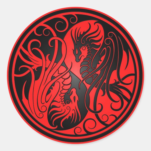 Flying Yin Yang Dragons - rot und schwarz Runder Aufkleber (Vorderseite)