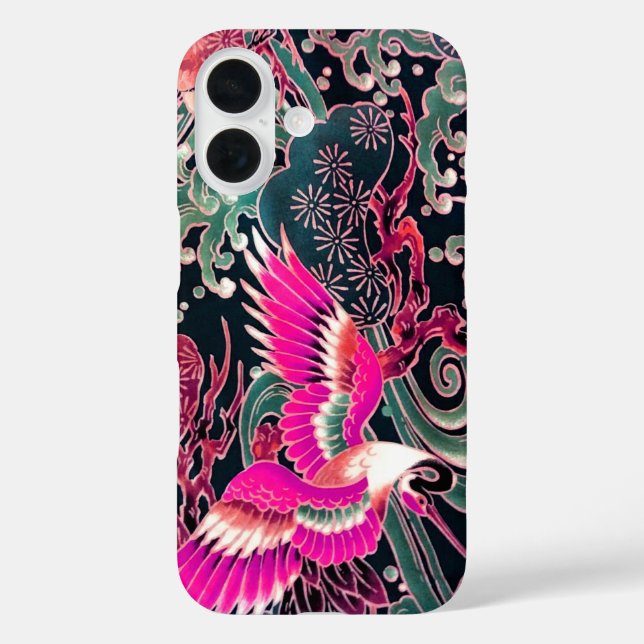 FLYKEN, WELLEN, BLUME Pink, Japanisch iPhone 16 Hülle (Rückseite)