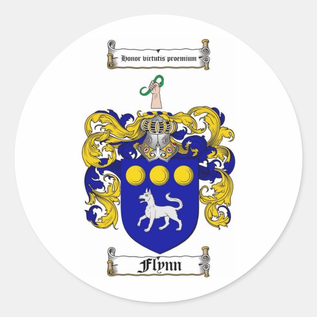 FLYNN-FAMILIENWAPPEN - FLIEGENSCHUHE VON WAFFEN RUNDER AUFKLEBER (Vorderseite)