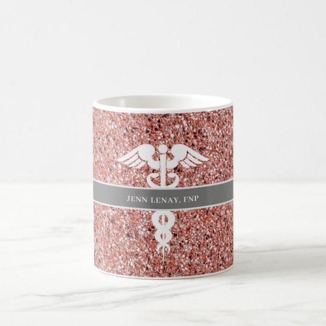 FNP Nurse Practitioner Pink Rose Gold Glitzer Name Kaffeetasse (Mittel)
