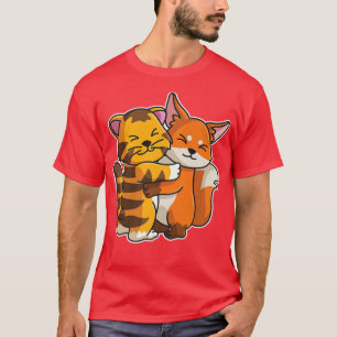 Fo & Tiger Hug Kawaii Niedlicher Tiere für Frauen T-Shirt