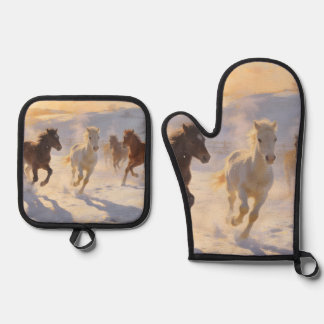 Foals at Play Ofenhandschuh & Topflappen-Set