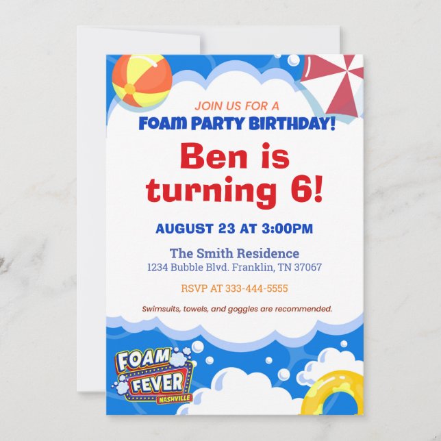 Foam Fever Nashville Birthday Einladung (Vorderseite)