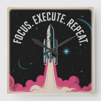 Focus. Execute. Repeat Quadratische Wanduhr