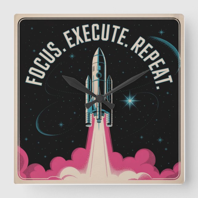 Focus. Execute. Repeat Quadratische Wanduhr (Vorderseite)
