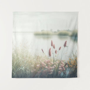 Fog Calm Lake Ruhige Natur Friedlicher Saisonfluss Wandteppich