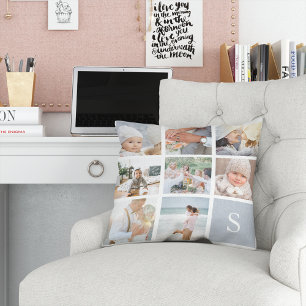 Fog Gray Monogram Fotomaterial Collage Kissen