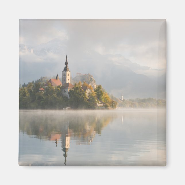 Foggy Bled Lake Sunrise Magnet (Vorne)