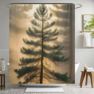Foggy Forest Big Pine Tree Landschaftliches Badezi Duschvorhang