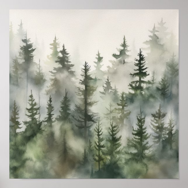 Foggy Forest Landschaft Art Print Poster (Vorne)