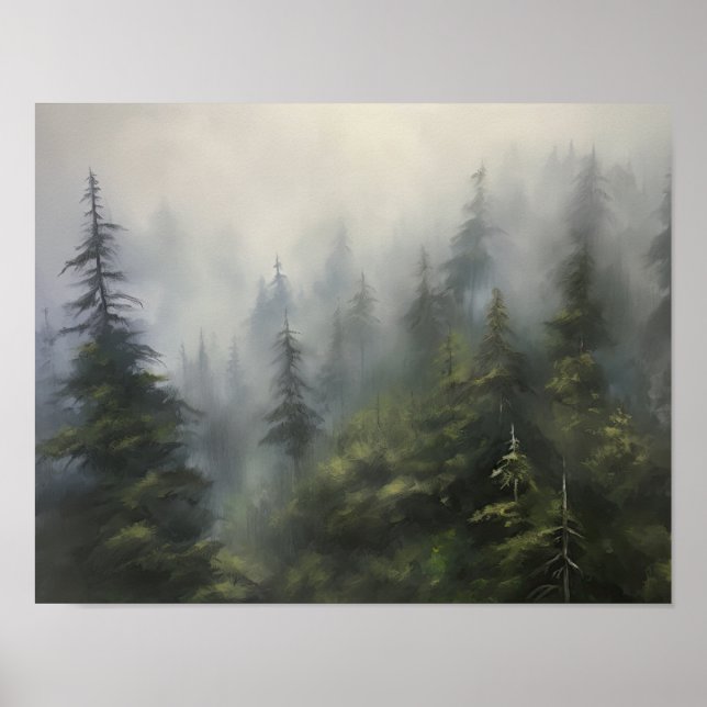 Foggy Forest Landschaft Art Print Poster (Vorne)