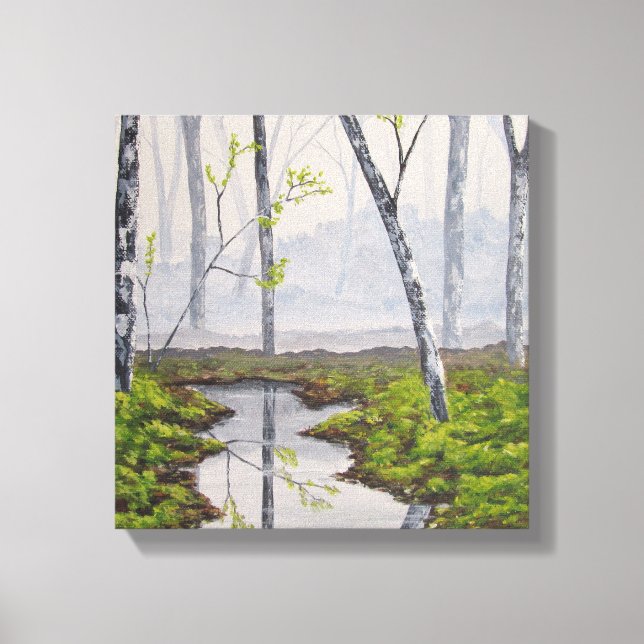 Foggy Forest Stretched Canvas Print Leinwanddruck (Vorderseite)