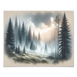Foggy Forest Trees Landschaftsbild Malerei Fotodruck