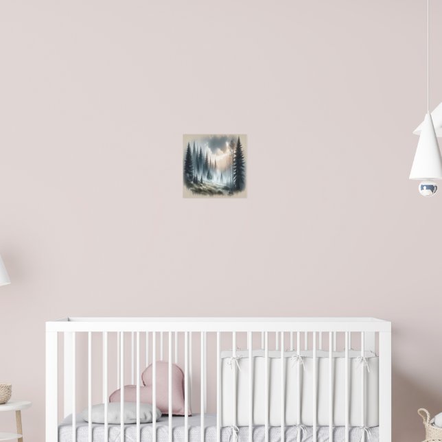 Foggy Forest Trees Landschaftsbild Malerei Poster (Kinderzimmer 2)