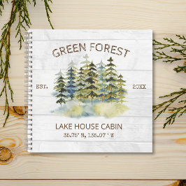 Foggy Green Forest Watercolor Cabin Gästebuch Notizbuch