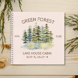 Foggy Green Forest Watercolor Cabin Gästebuch Notizbuch
