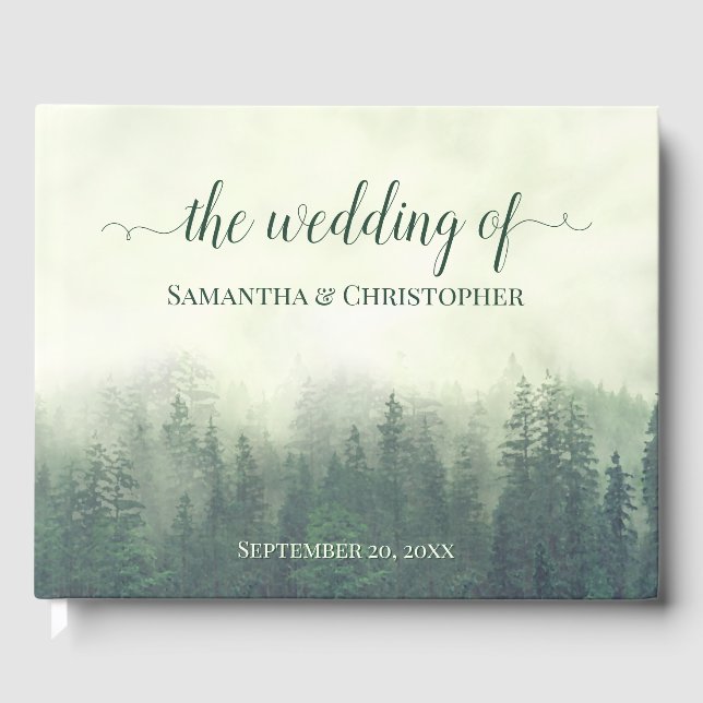 Foggy Green Mountains & Pines Rustikale Hochzeit Gästebuch (Vorderseite)