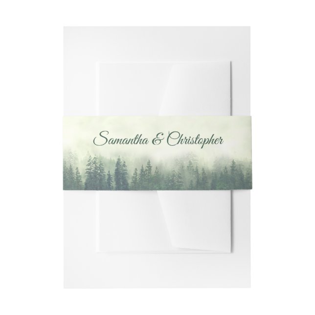 Foggy Green Pine Tree Forest Rustikale Hochzeit Einladungsbanderole (Vorderseite Beispiel)
