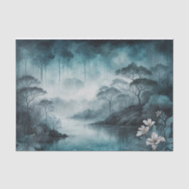 Foggy Lake Cove - Moody Blue und Grau Landschaft Seidenpapier