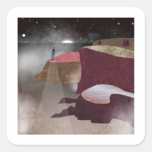 Foggy Lighthouse Quadratischer Aufkleber