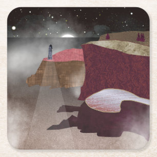 Foggy Lighthouse Rechteckiger Pappuntersetzer