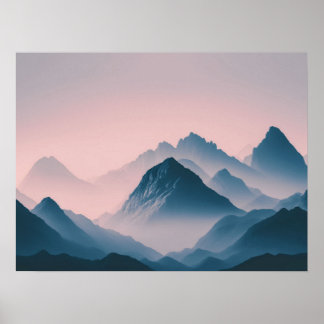 Foggy Mountain Nature Boho Minimalistisch Tinted F Poster