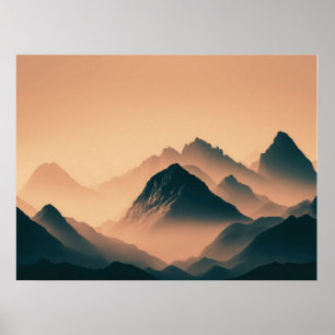 Foggy Mountain Nature Boho Minimalistisch Tinted F Poster