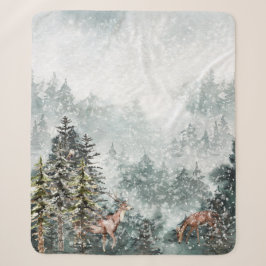 Foggy Mountain Snowy Winter Wald Wald Hirsche Sherpadecke