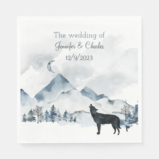 Foggy Mountain Watercolor Hochzeit Serviette (Vorderseite)