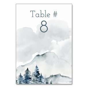 Foggy Mountain Watercolor Hochzeit Tischnummer