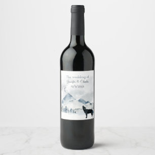 Foggy Mountain Watercolor Hochzeit Weinetikett